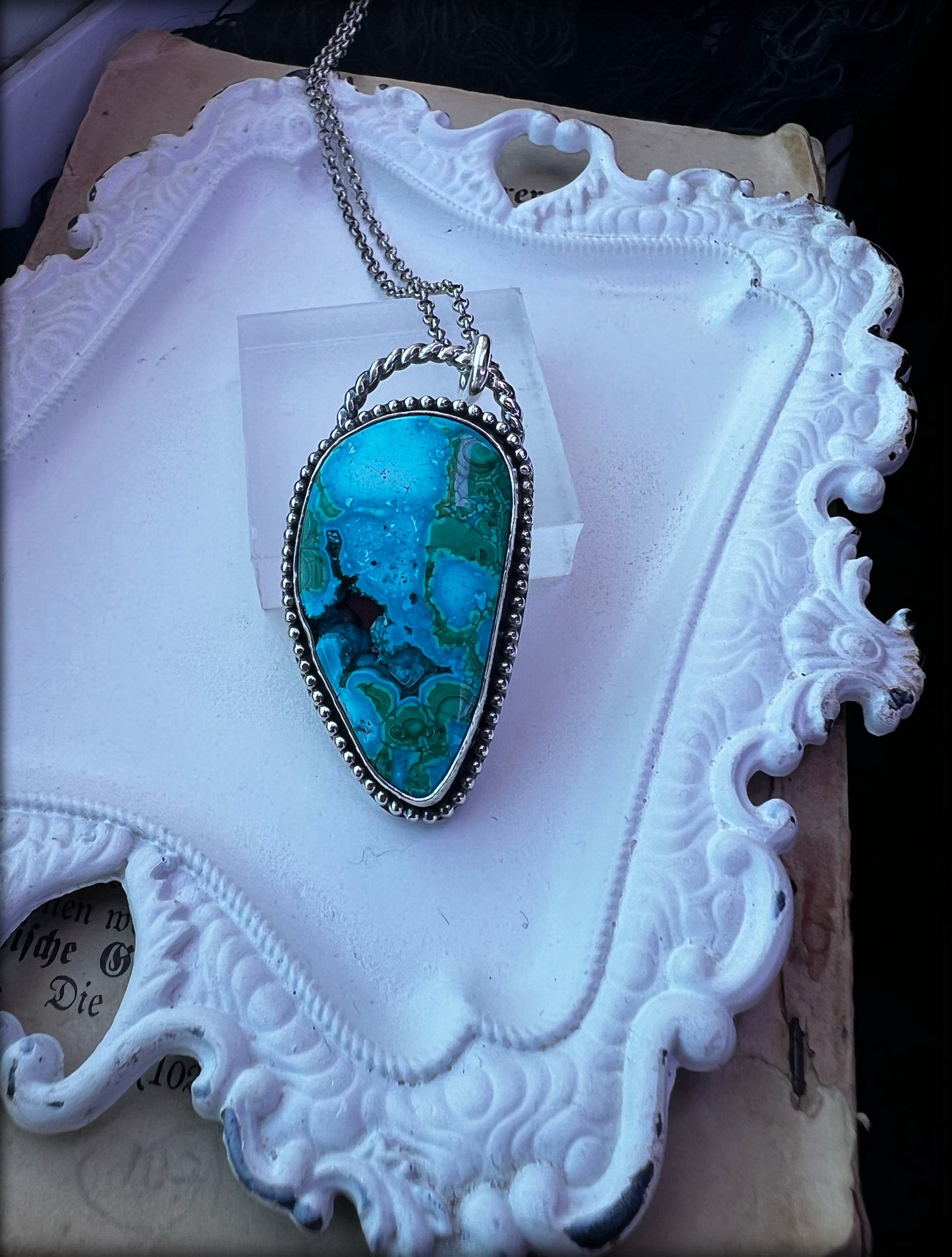 Juno~Hand crafted Sterling silver and Chrysocolla Malachite necklace~