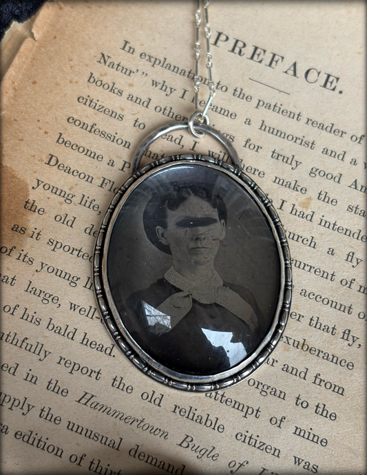 Lost souls~ Hand crafted Sterling and fine silver Spooky Victorian woman tintype photo under glass  necklace~