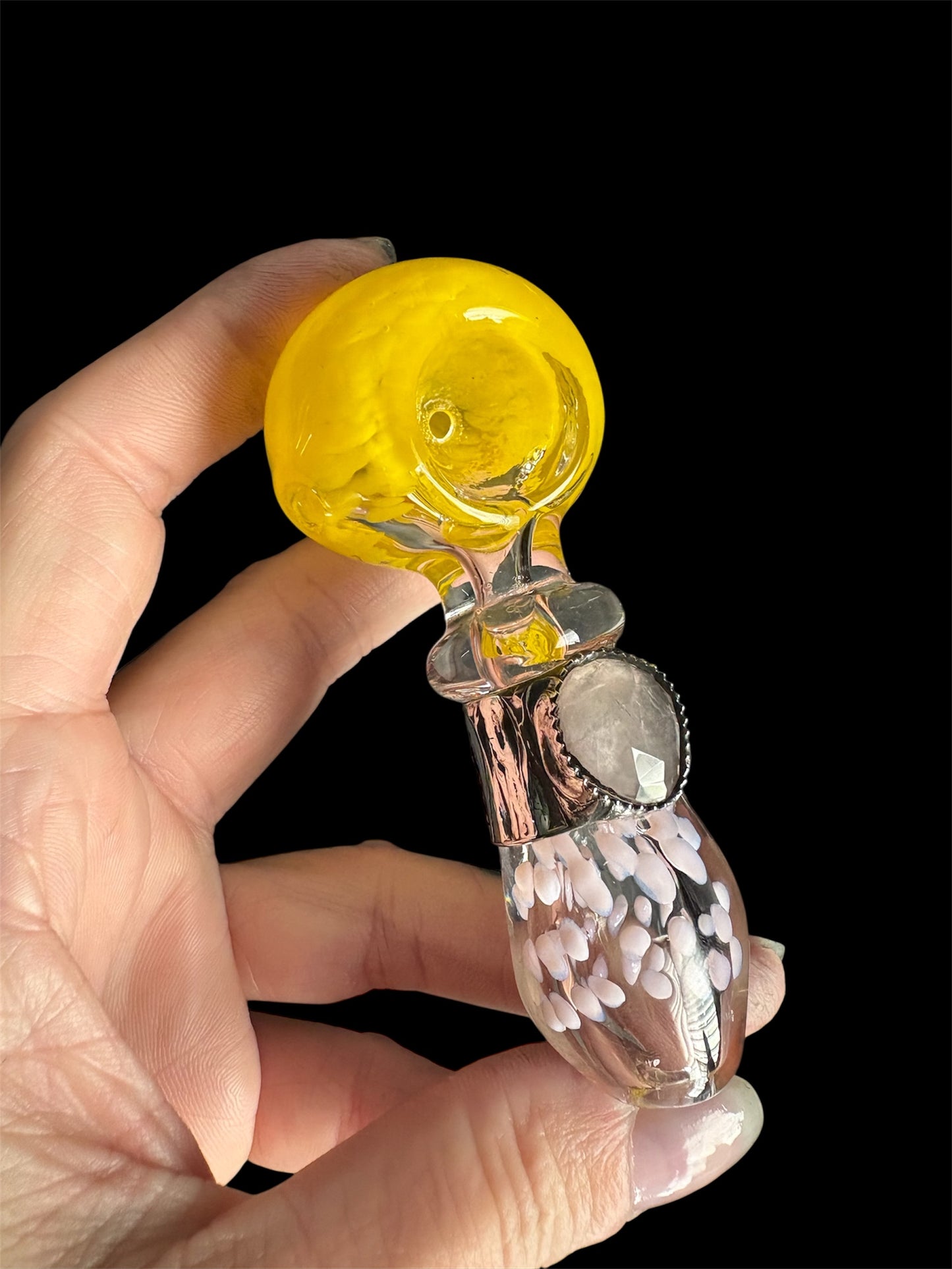 Stoned Alchemy -Ceremonial herb vessel(pipe)molten metal & rose quartz