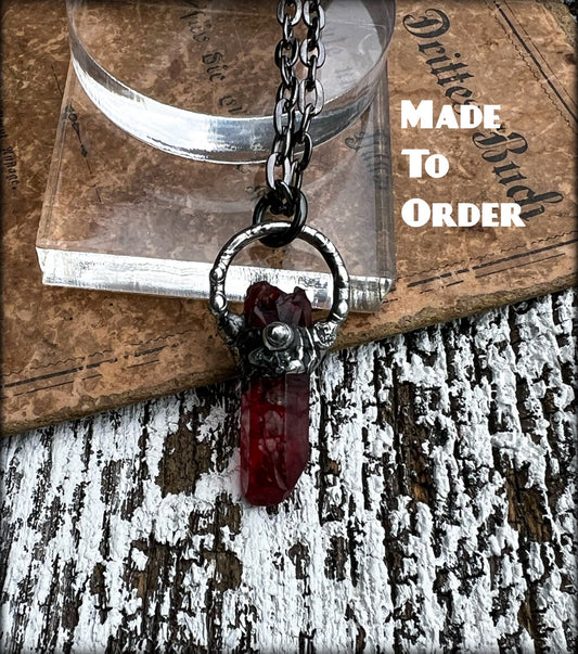 Made to Order ~Sanguine ~Tiffany Technique blood quartz crystal stacker necklace~