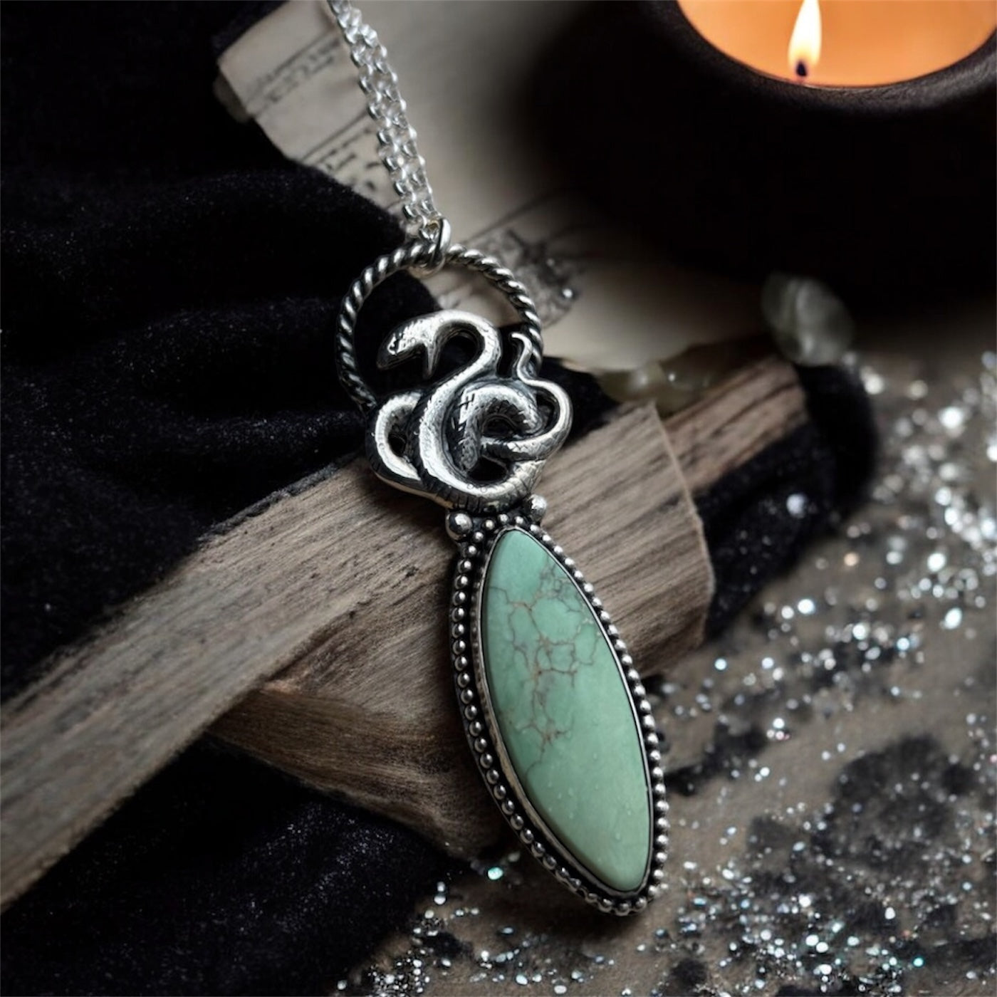 The Serpent’s Guardian | Handcrafted Sterling Silver & Green Variscite Turquoise Pendant