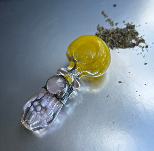 Stoned Alchemy -Ceremonial herb vessel(pipe)molten metal & rose quartz