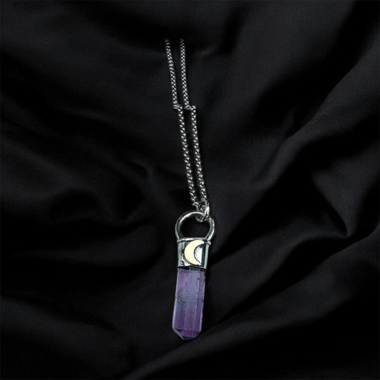 Violet Eclipse~Amethyst Crescent Moon Talisman | Celestial Witch Pendant | Sterling Silver & Copper Crystal Necklace~