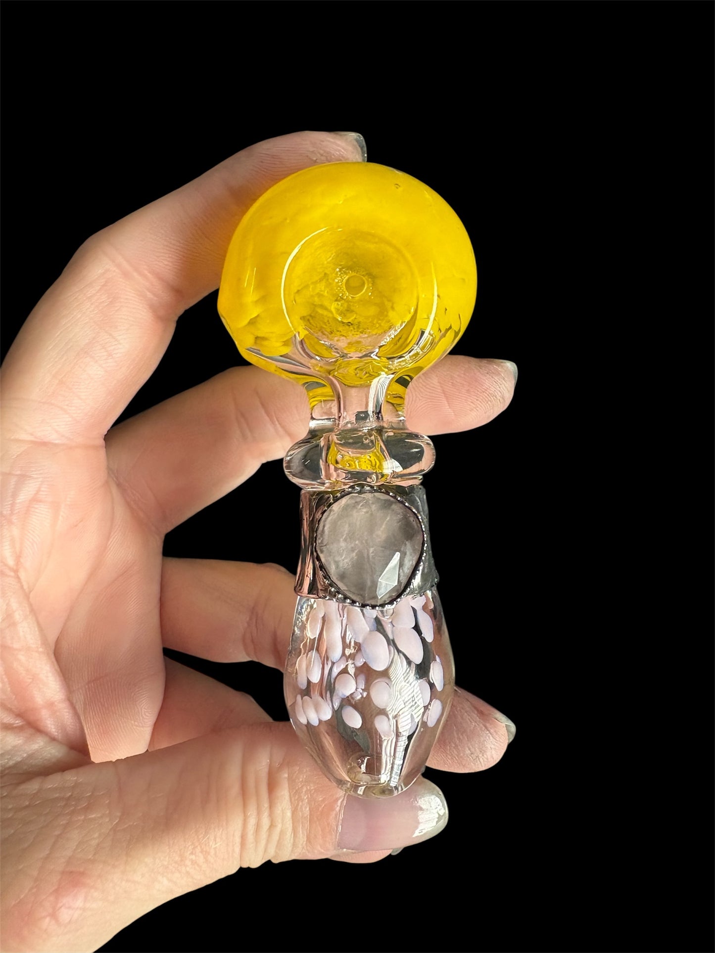 Stoned Alchemy -Ceremonial herb vessel(pipe)molten metal & rose quartz