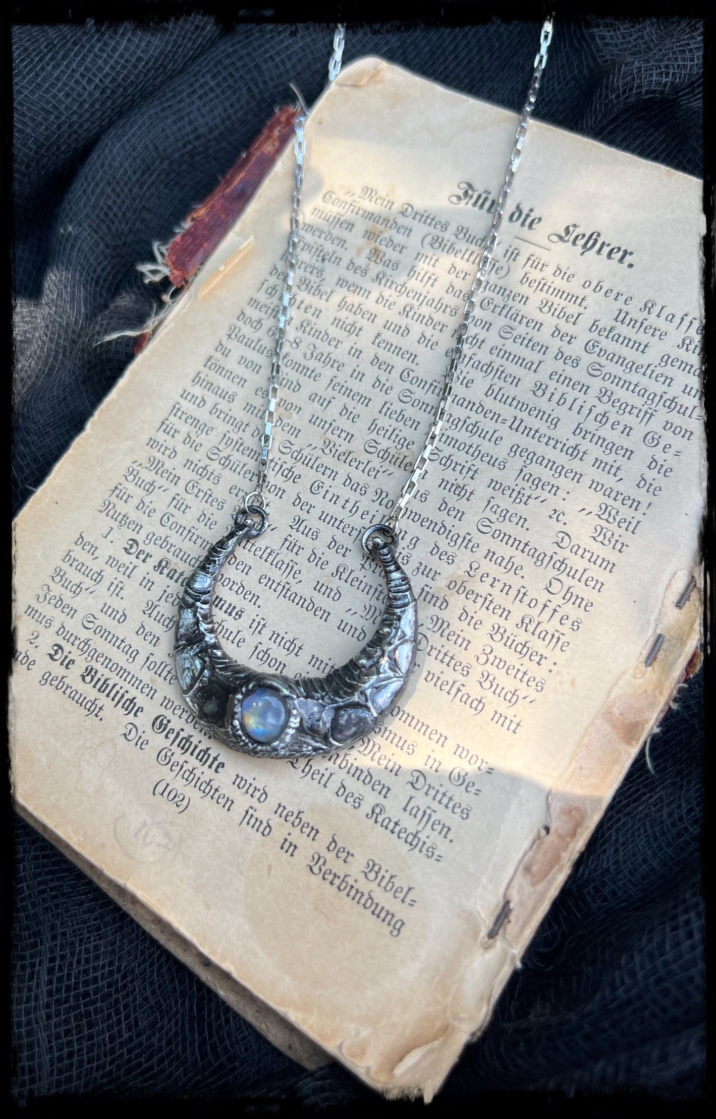 Drawing down the moon~Cresent moon with Moonstone Tiffany technique layering necklace~
