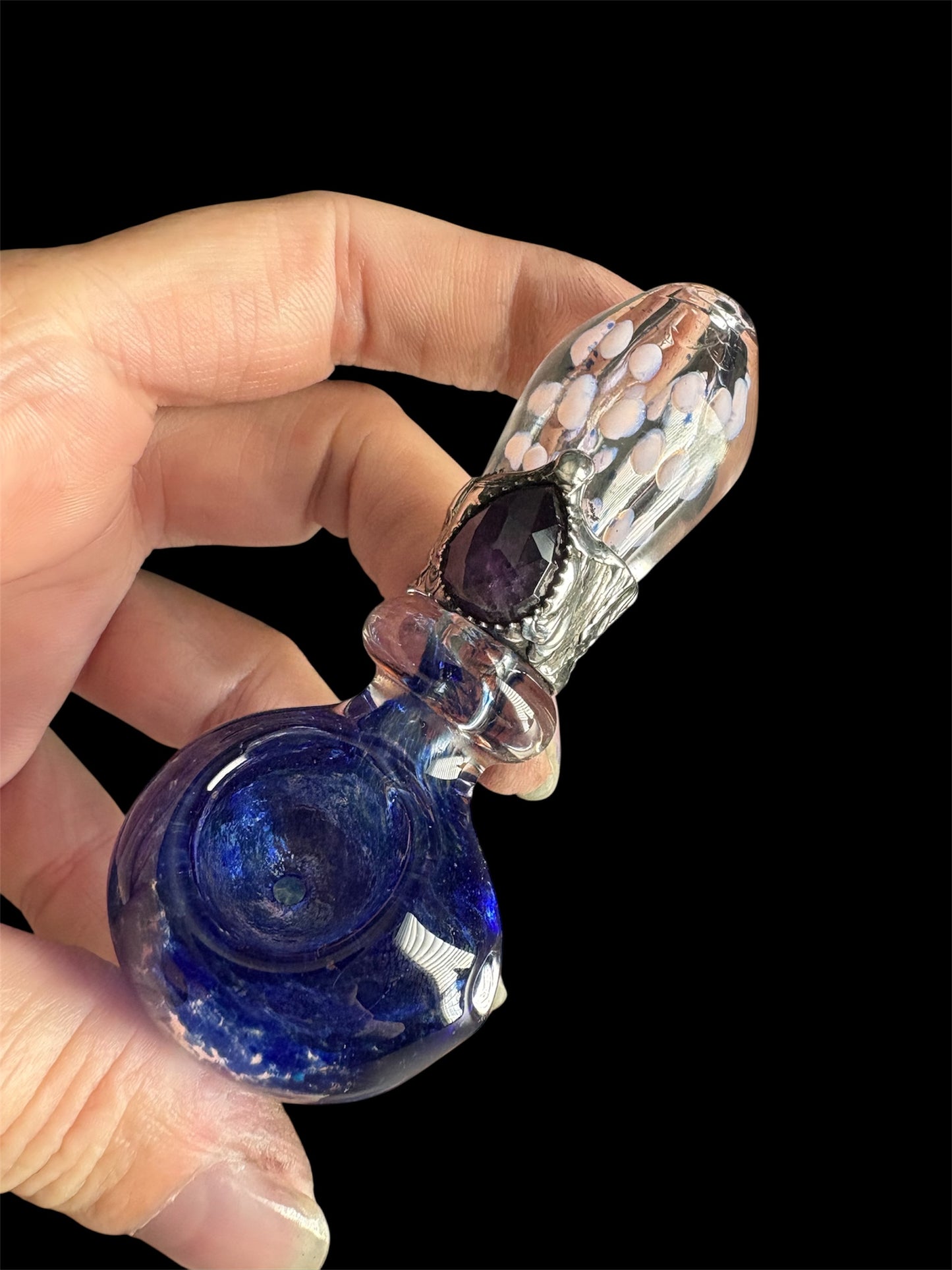 Stoned Alchemy -Ceremonial herb vessel(pipe)molten metal & amethyst