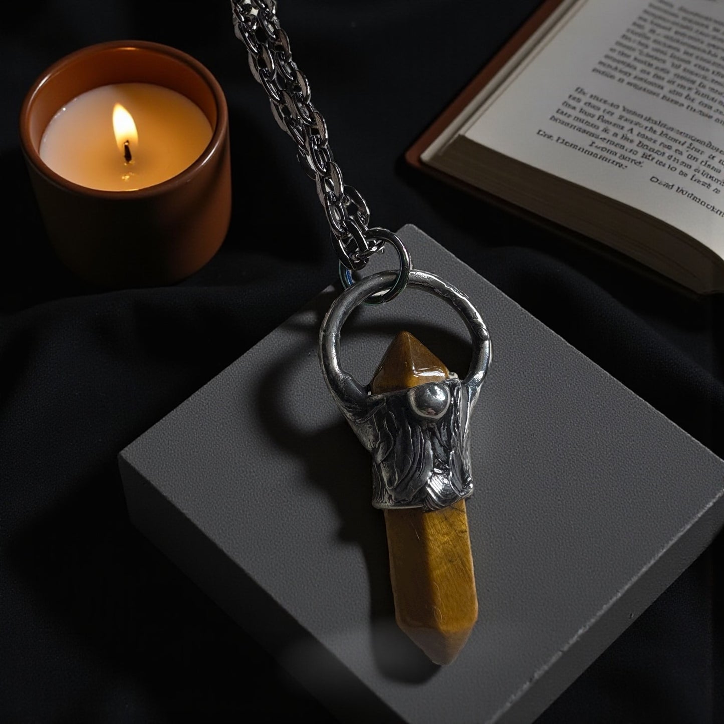 Hand crafted tigers eye Tiffany Technique crystal stacker necklace~