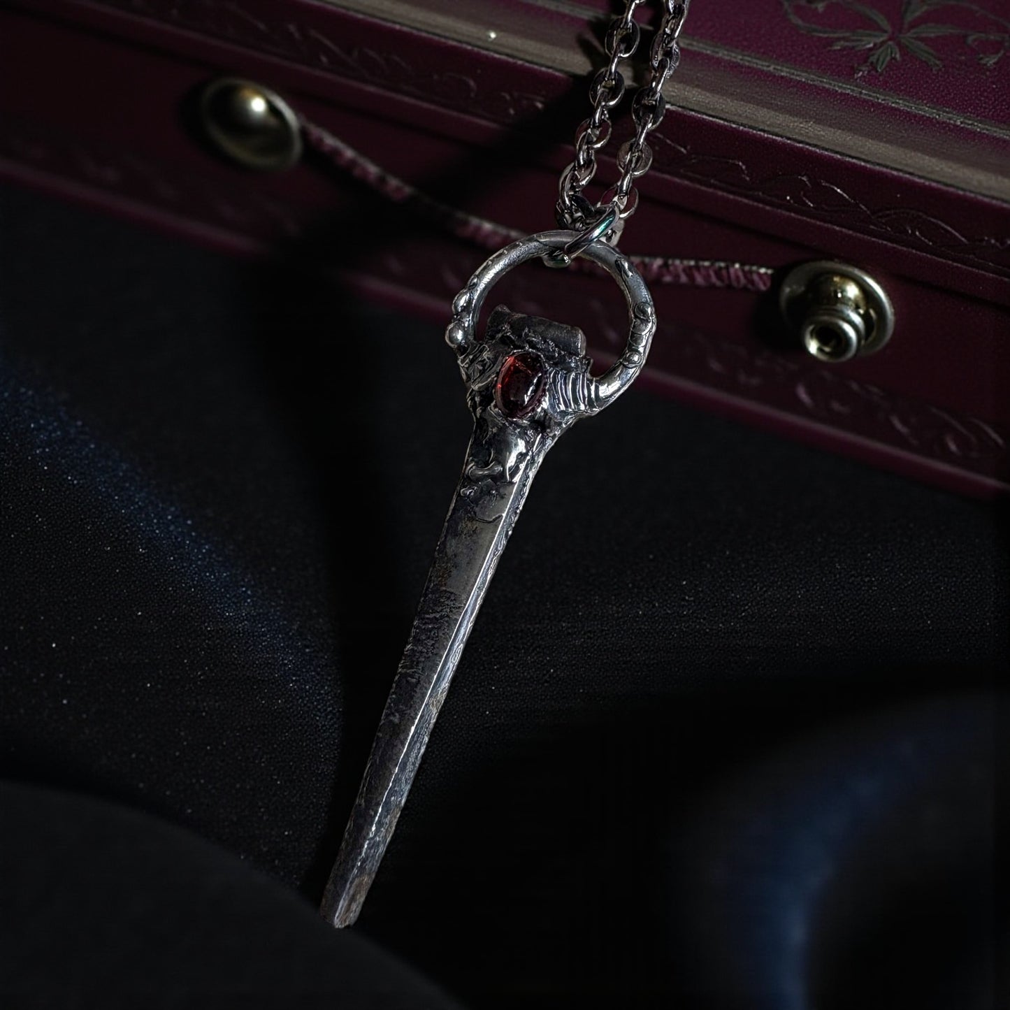 Hand crafted antique coffin nail Tiffany technique necklace ~