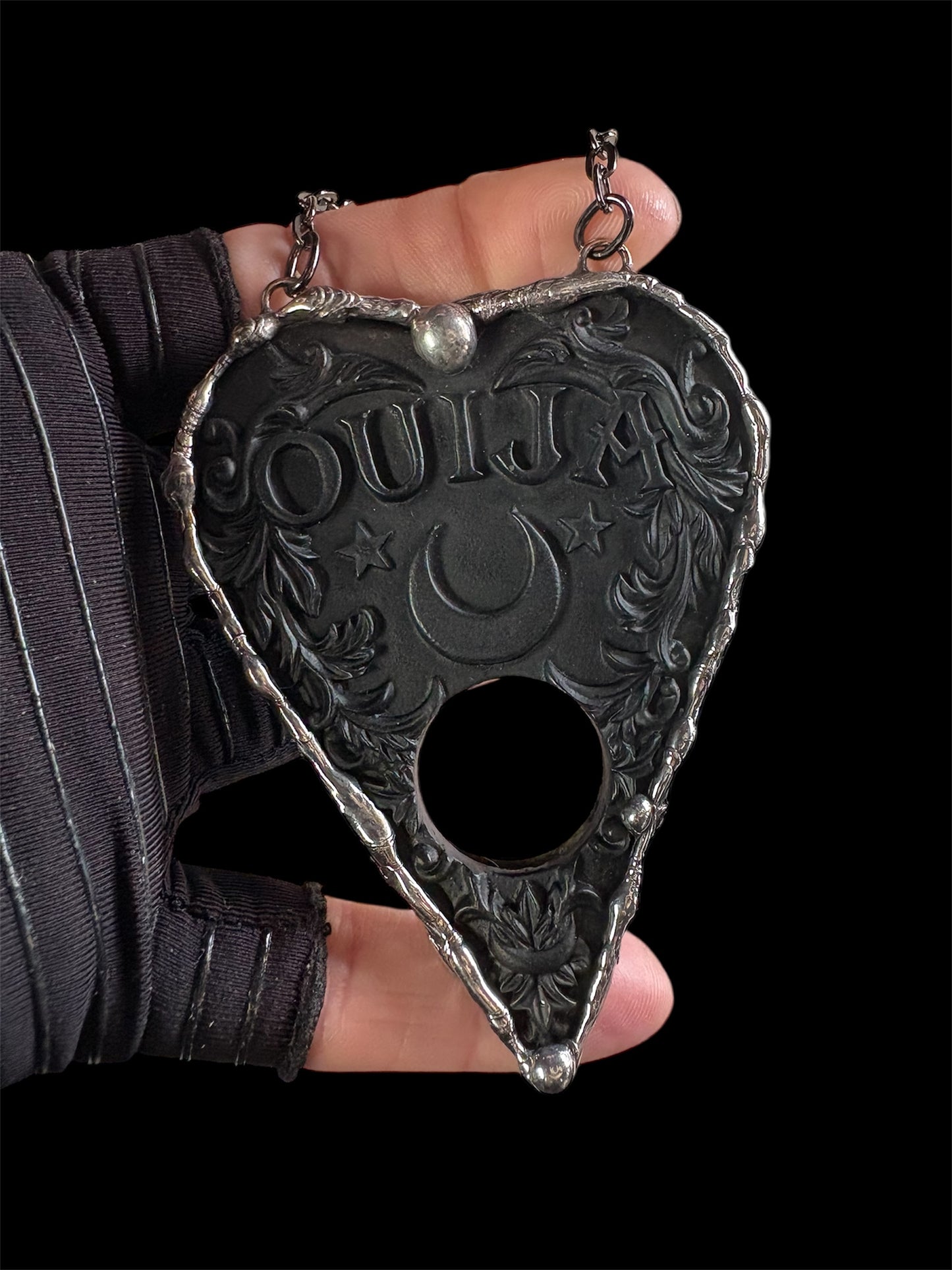 Oracle~Handcrafted resin Ouija board plancette Tiffany technique necklace~