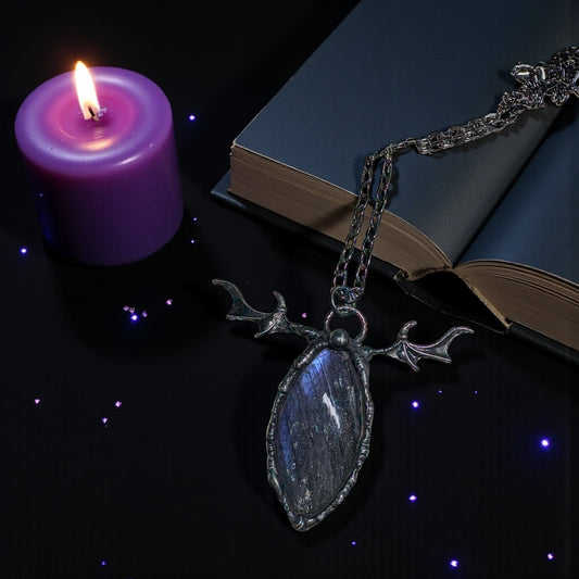 Maleficarum~ Labradorite Winged Talisman Necklace