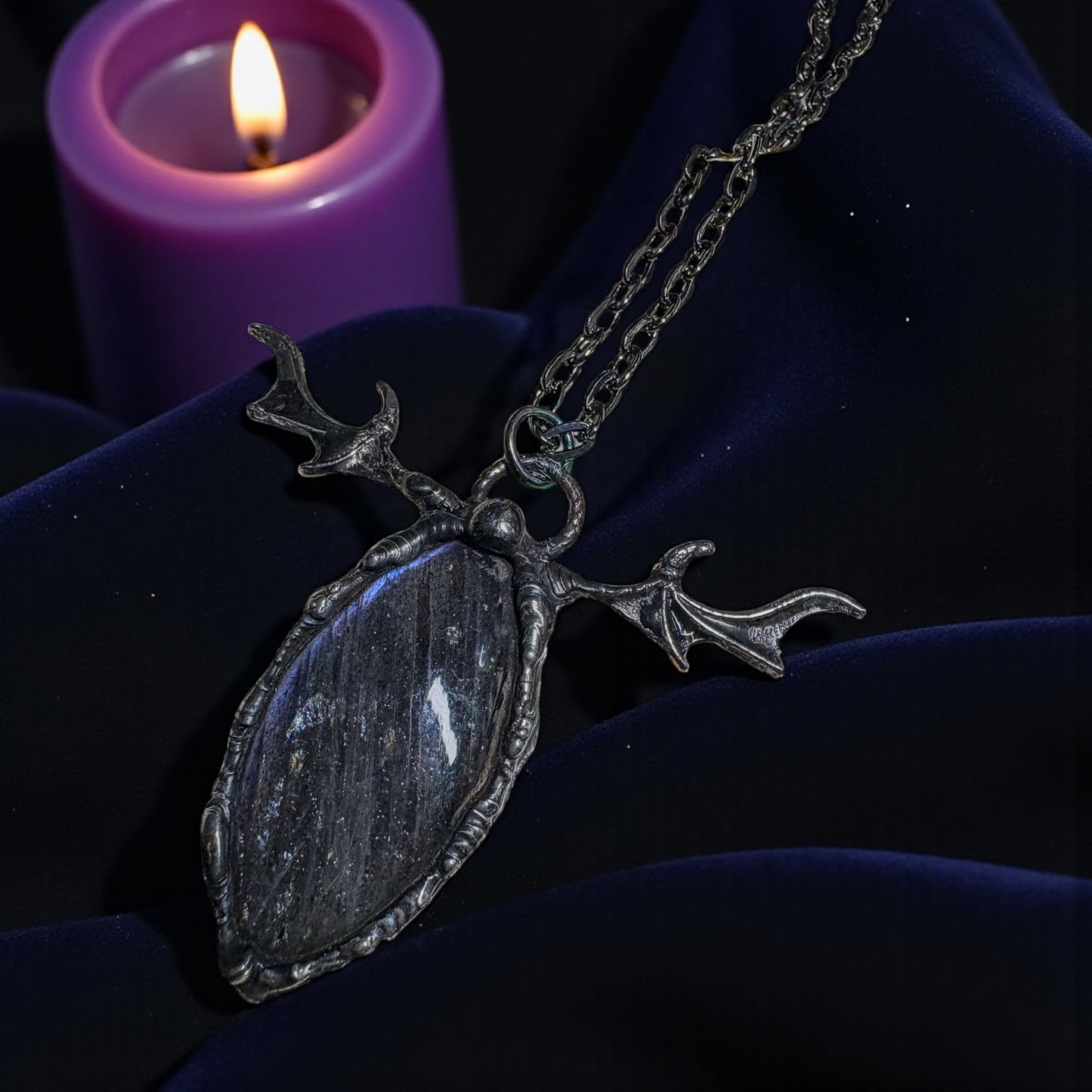 Maleficarum~ Labradorite Winged Talisman Necklace