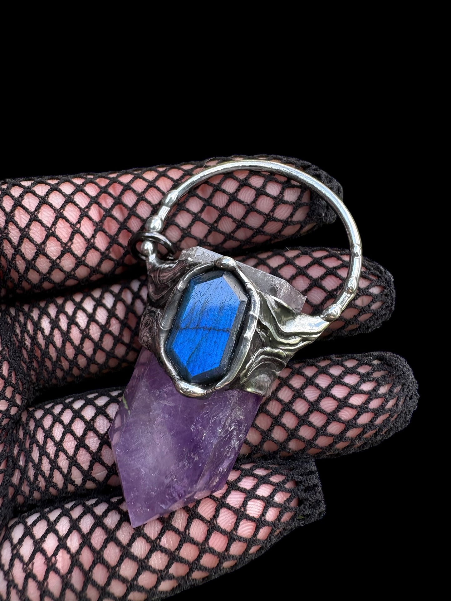 Handcrafted amethyst and blue labradorite crystal Talisman necklace-