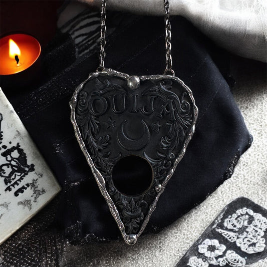 Oracle~Handcrafted resin Ouija board plancette Tiffany technique necklace~
