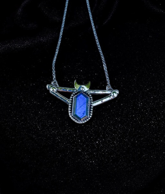 Moonbound Sigil~ Sterling Silver Necklace with Blue Labradorite | Crescent Moon Pendant | Witchy Jewelry | Celestial Talisman