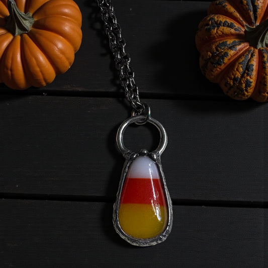 Trick or treat-Candy Corn Glass Talisman Necklace — Tiffany Technique Artisan Pendant