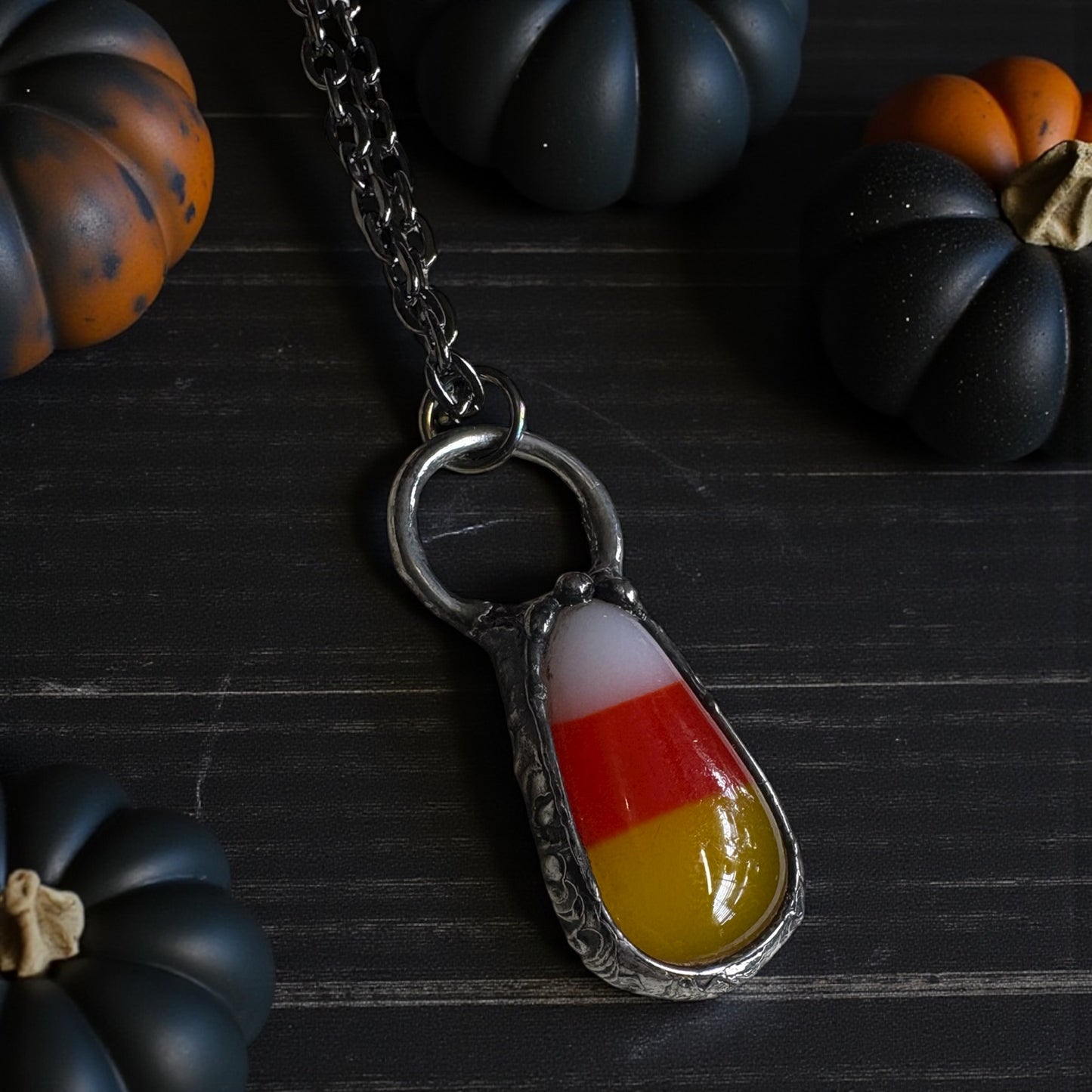 Trick or treat-Candy Corn Glass Talisman Necklace — Tiffany Technique Artisan Pendant
