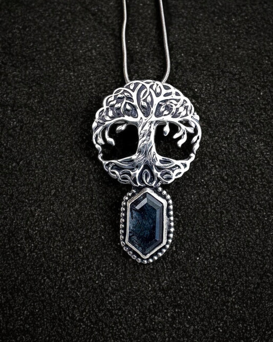 Rooted wisdom amulet— sterling and fine silver terminated black tourmaline quartz necklace