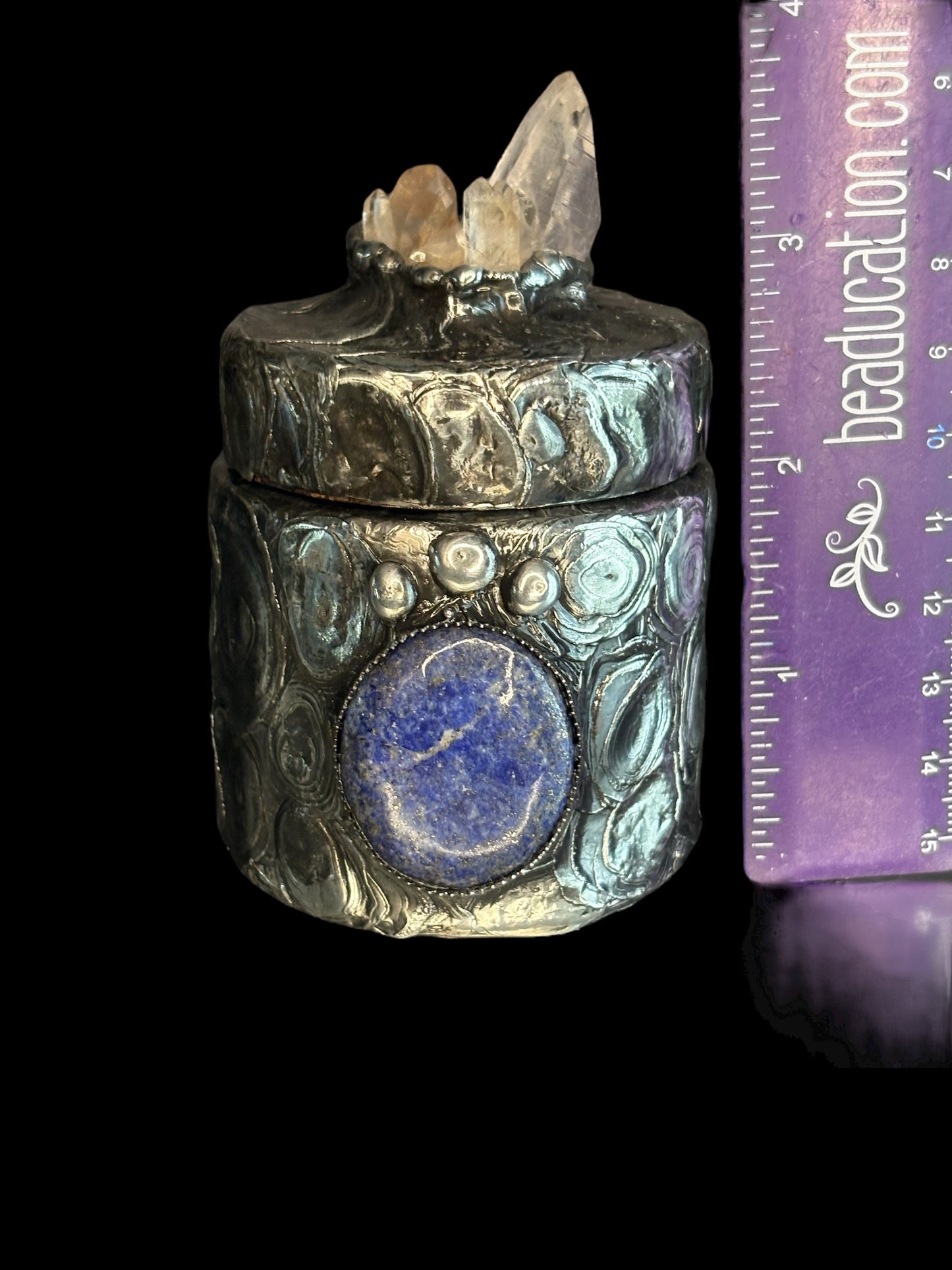 Stoned Alchemy High Priestess herbal jar(large)- clear quartz & blue kyanite