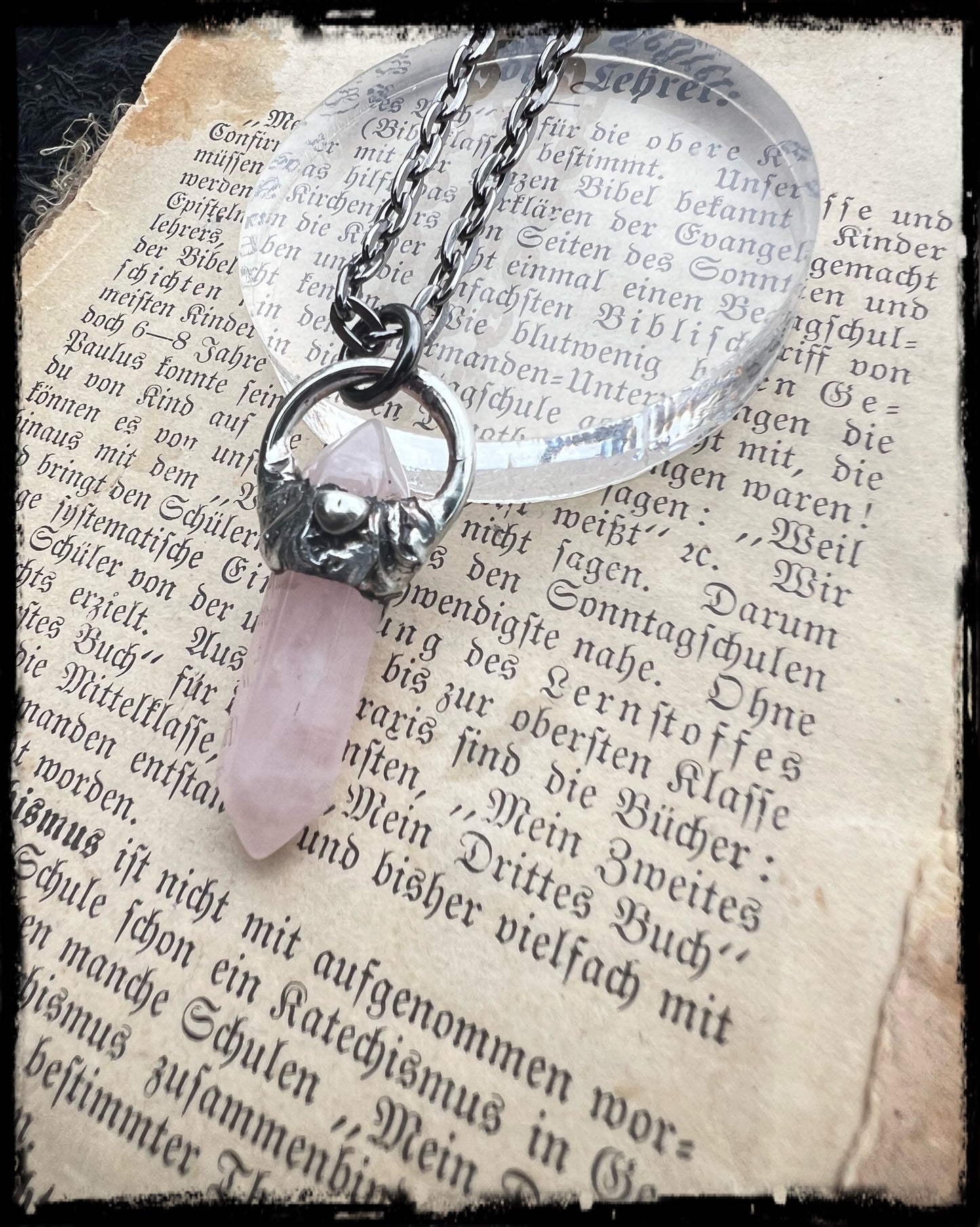 Handcrafted rose quartz tiffany technique crystal stacker necklace~