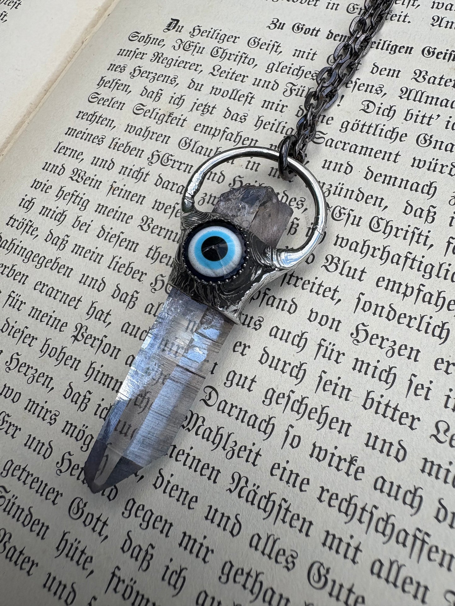 Evil Eye protection ~clear quartz with evil eye protection cabochon crystal necklace~