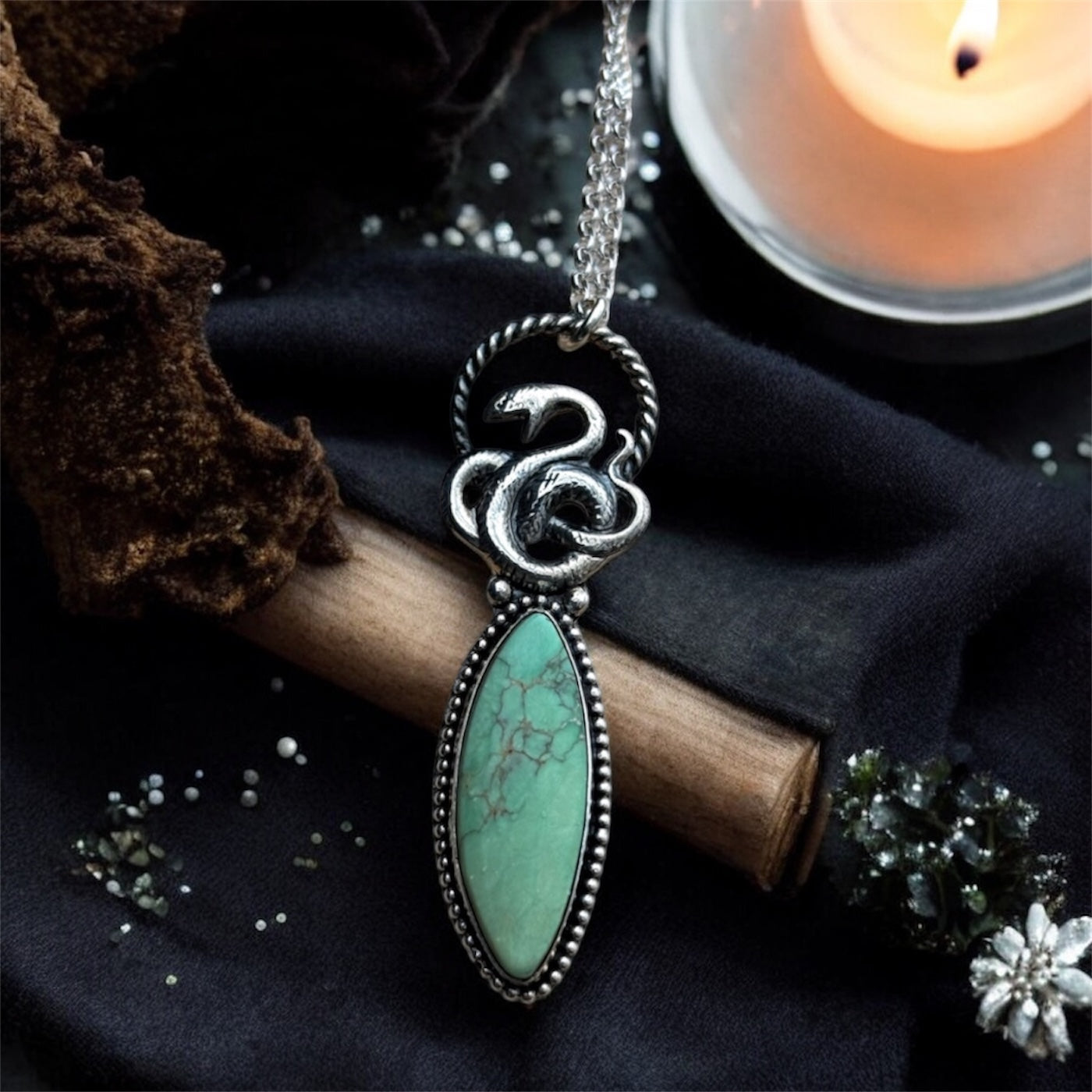 The Serpent’s Guardian | Handcrafted Sterling Silver & Green Variscite Turquoise Pendant