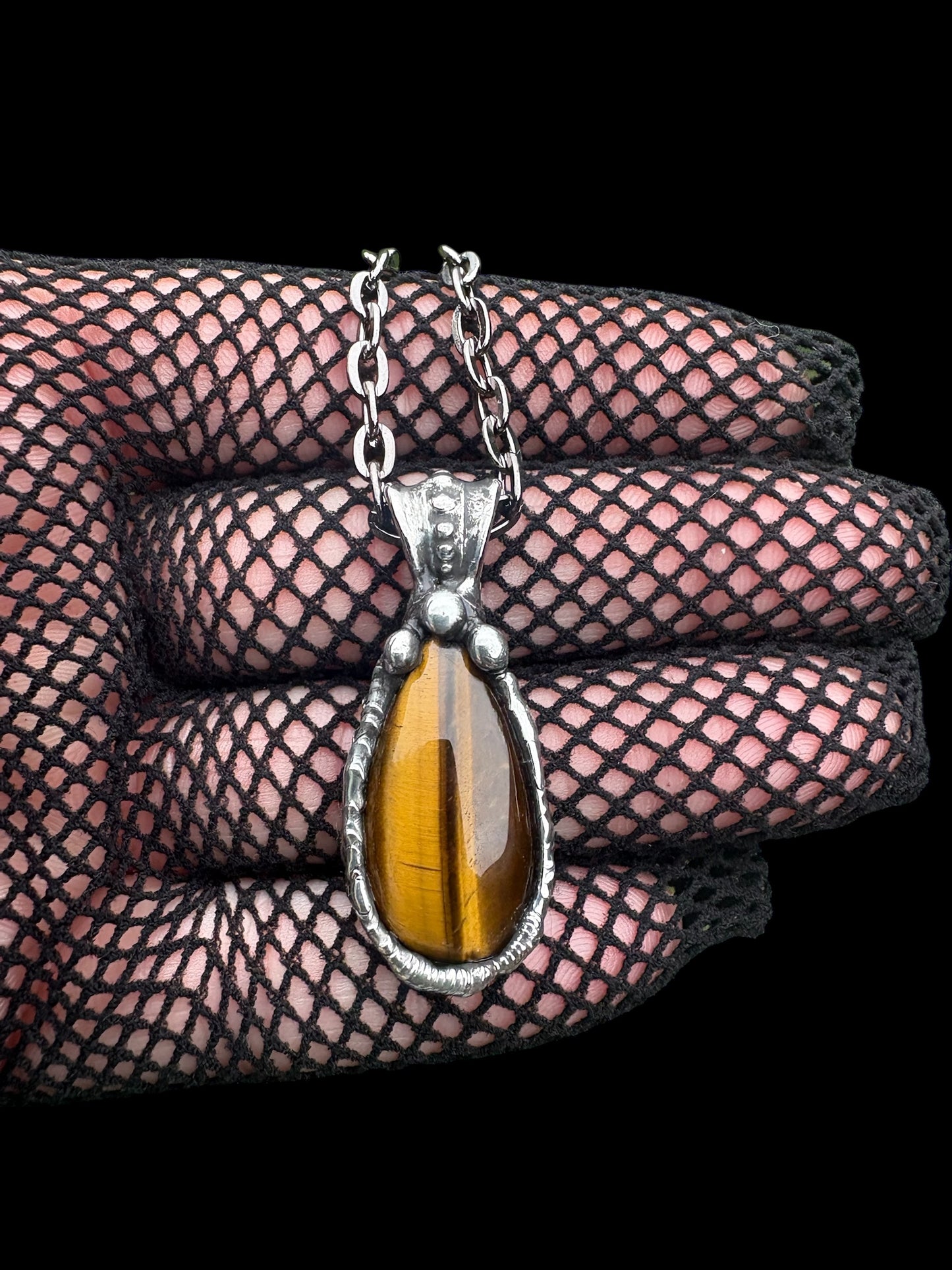 Hand crafted Tiffany technique, tiger eye amulet necklace~