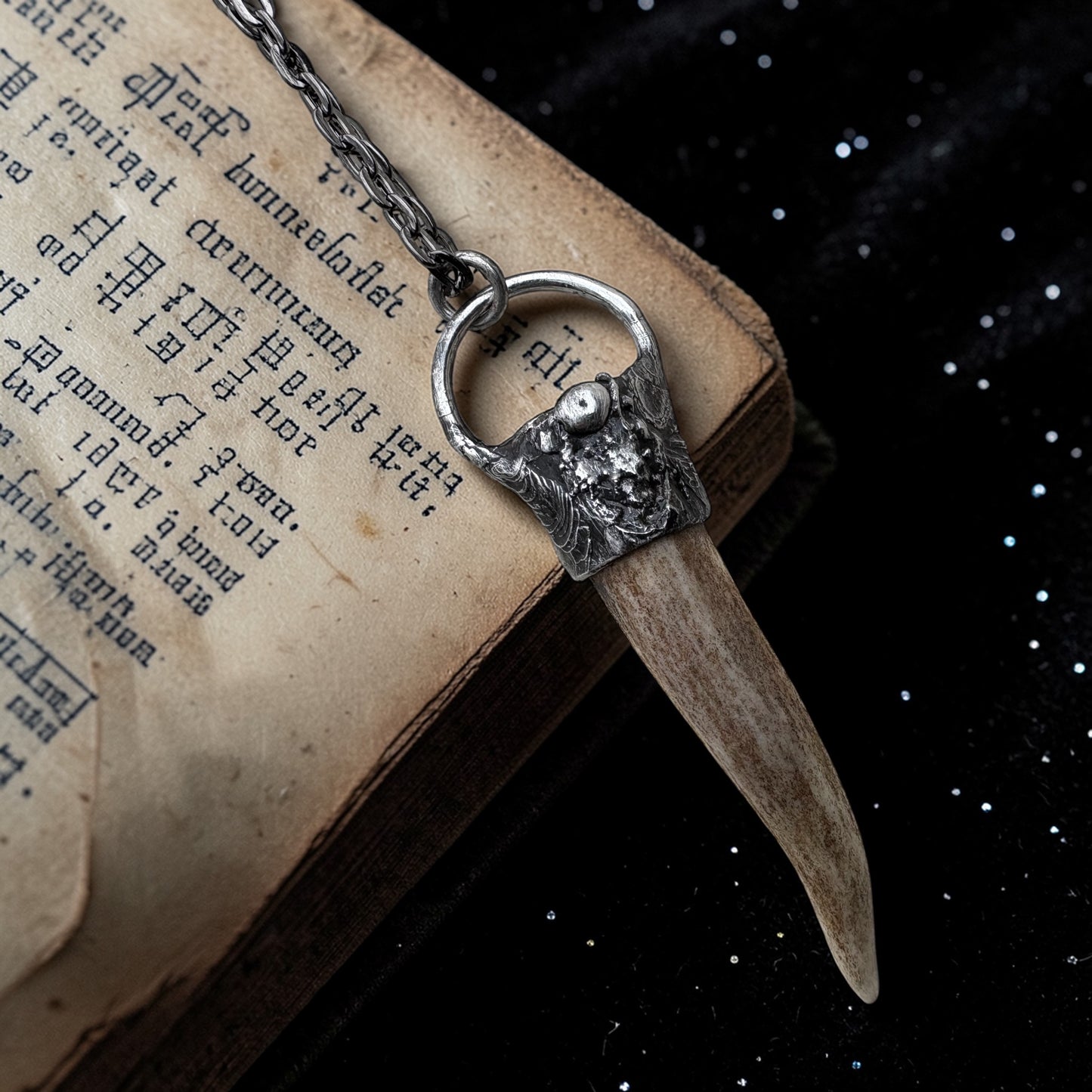 Brutalist style ~Hand crafted Tiffany technique naturally shed deer antler Talisman necklace~