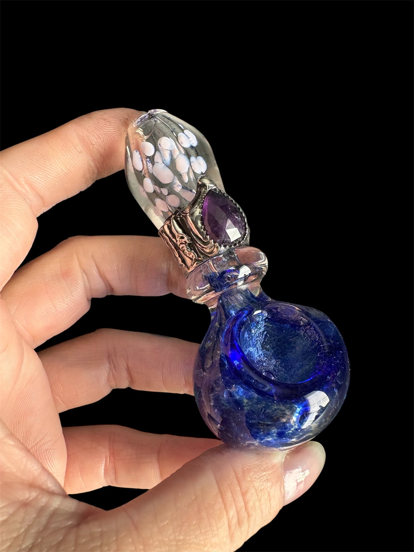 Stoned Alchemy -Ceremonial herb vessel(pipe)molten metal & amethyst