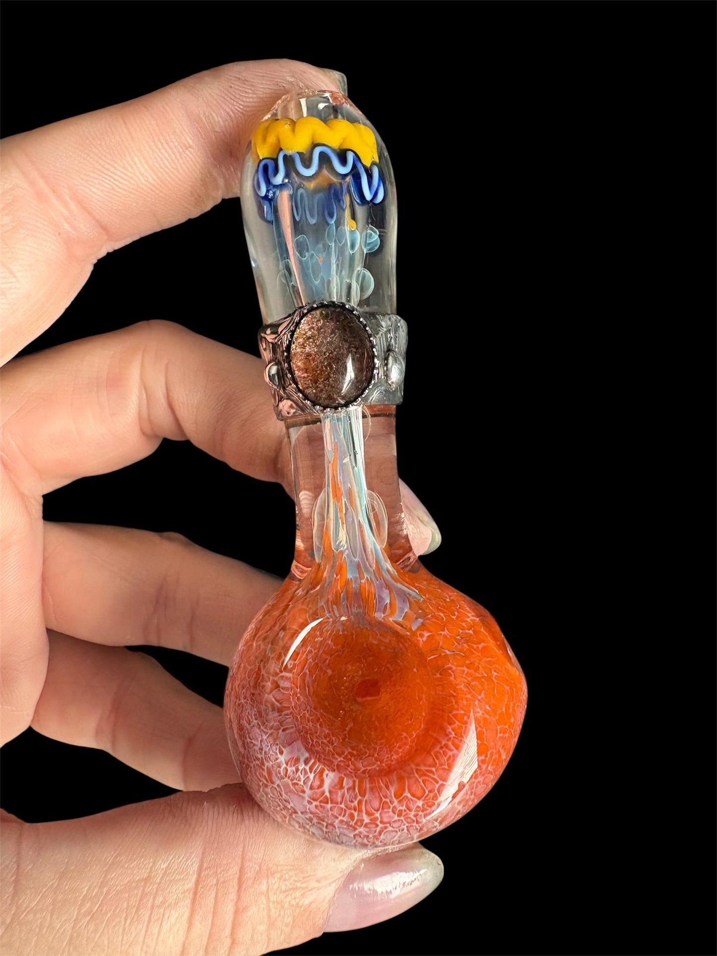 Stoned Alchemy -Ceremonial herb vessel(pipe)molten metal&garden quartz-