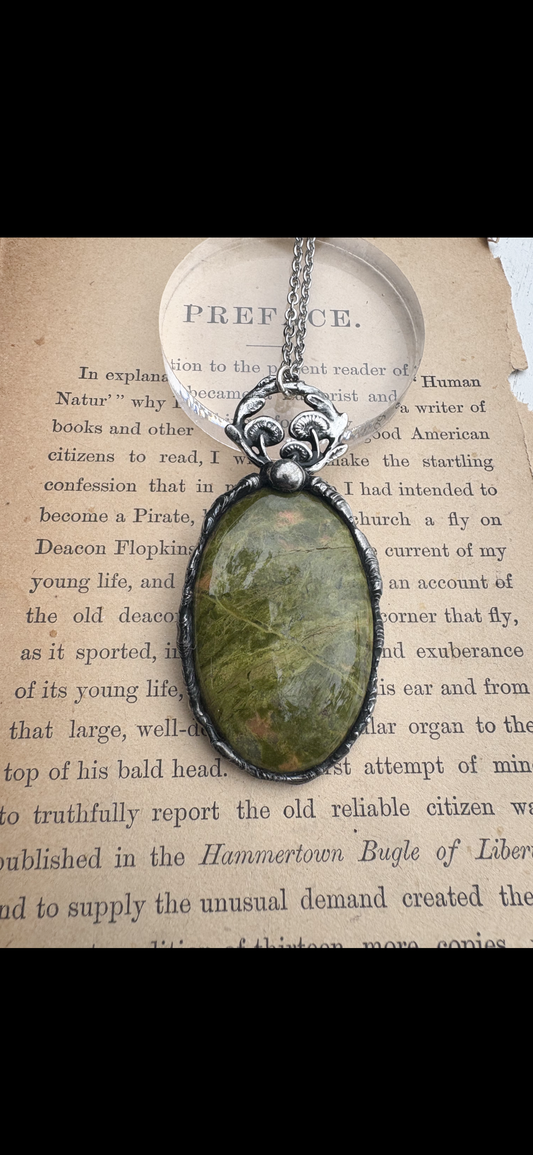 Faeryring~Hand crafted Unakite mushroom ring Tiffany technique pendant necklace ~