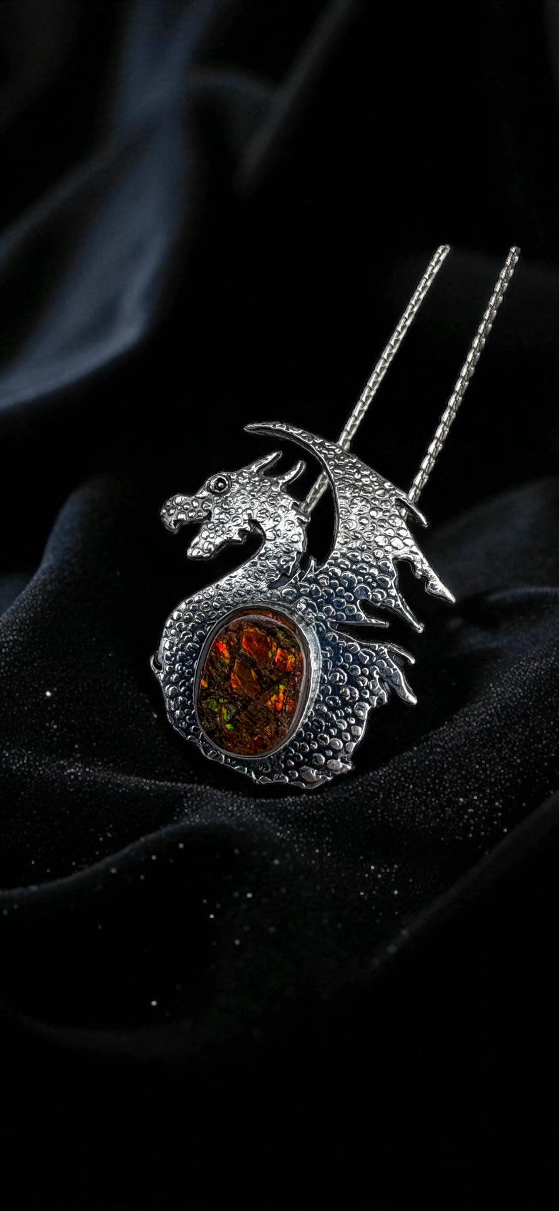Ashfang Guardian — Sterling Silver Dragon Necklace with Australian Boulder Opal