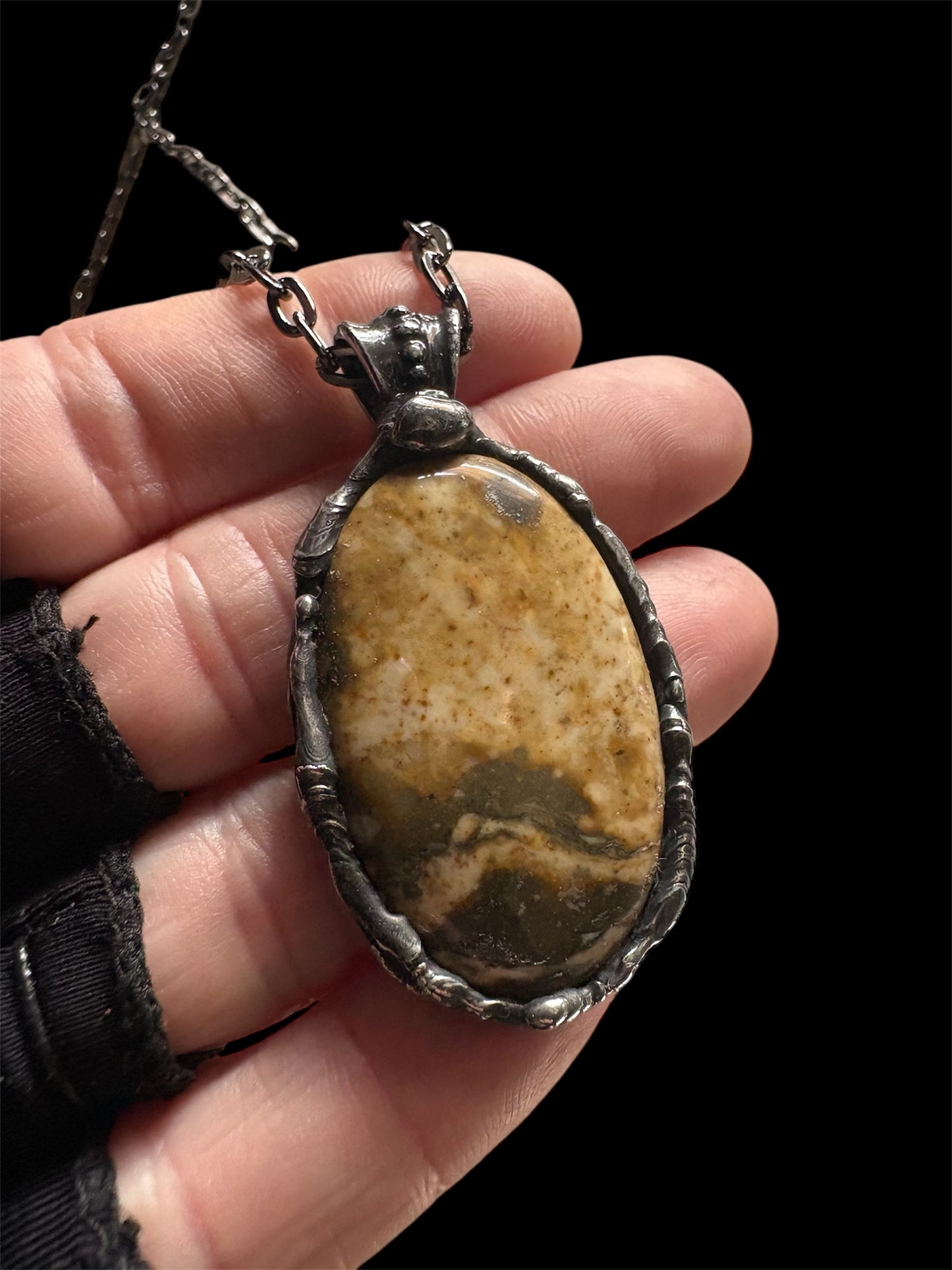 Hand crafted Tiffany technique Jasper amulet necklace~