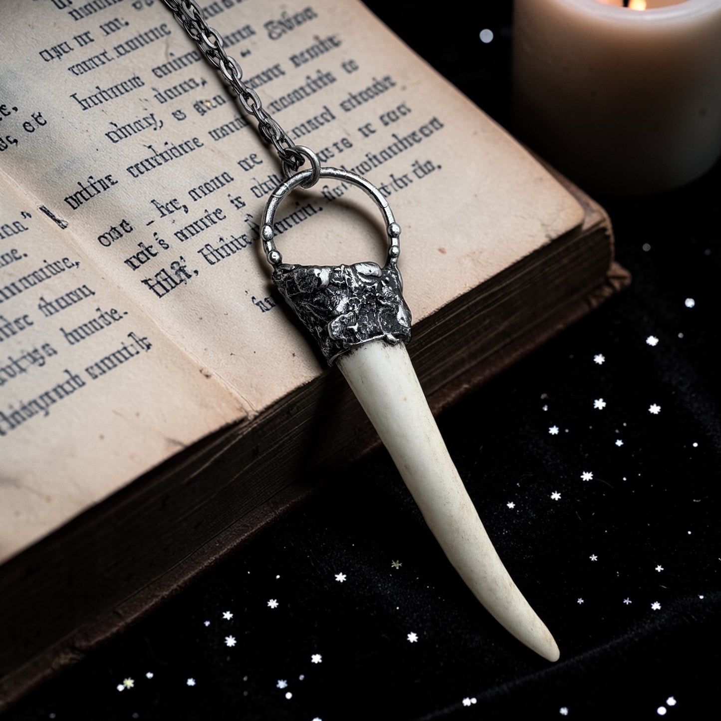 Brutalist style ~Hand crafted Tiffany technique naturally shed deer antler Talisman necklace~