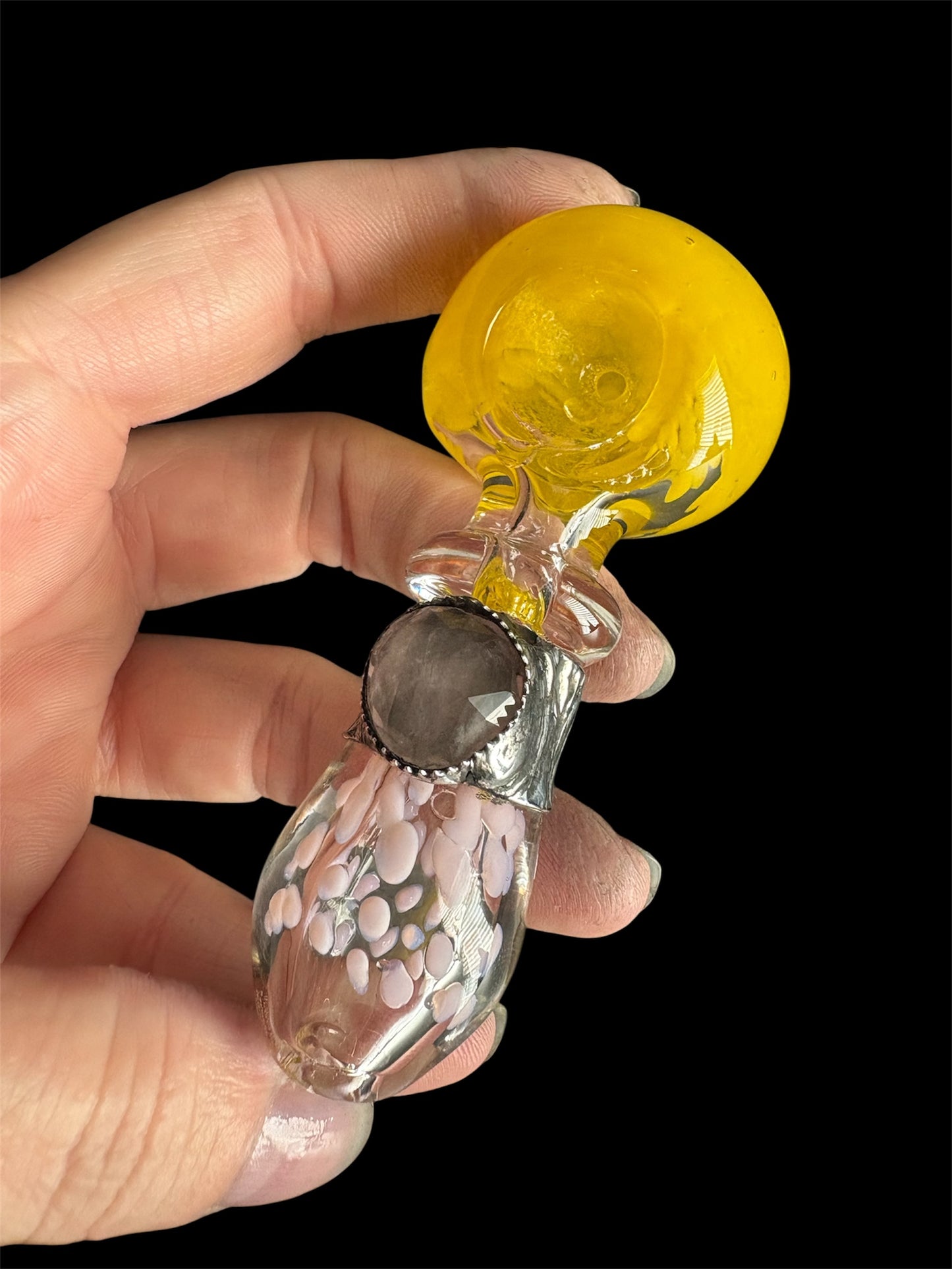Stoned Alchemy -Ceremonial herb vessel(pipe)molten metal & rose quartz