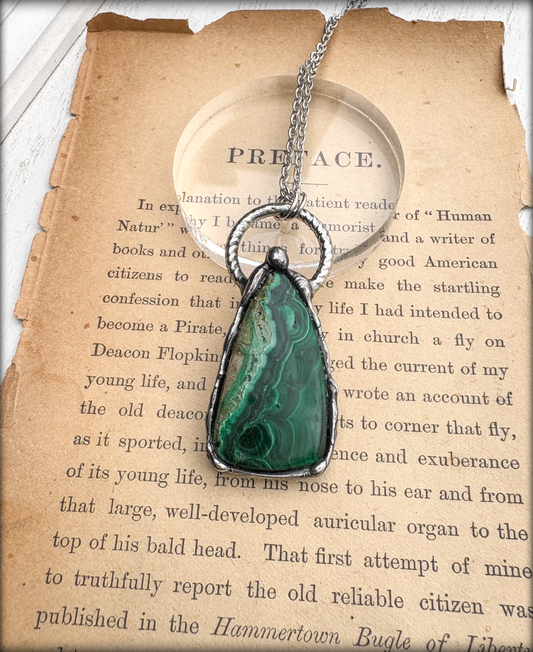 Hand crafted Chrysocolla Malachite Tiffany technique pendant necklace~