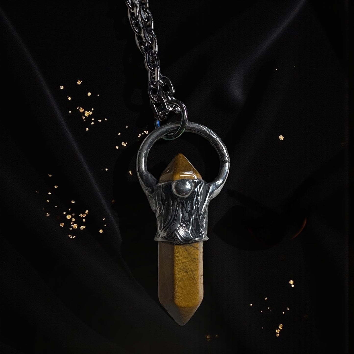 Hand crafted tigers eye Tiffany Technique crystal stacker necklace~