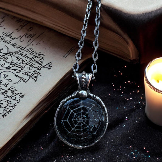 Handcrafted Tiffany technique Dichroic glass fused spiderweb necklace~