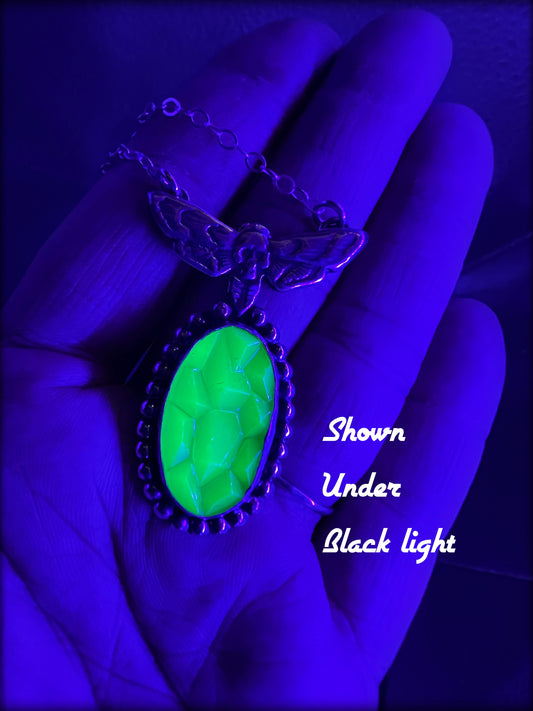 Uranium blues~Sterling death head moth uranium glass necklace~