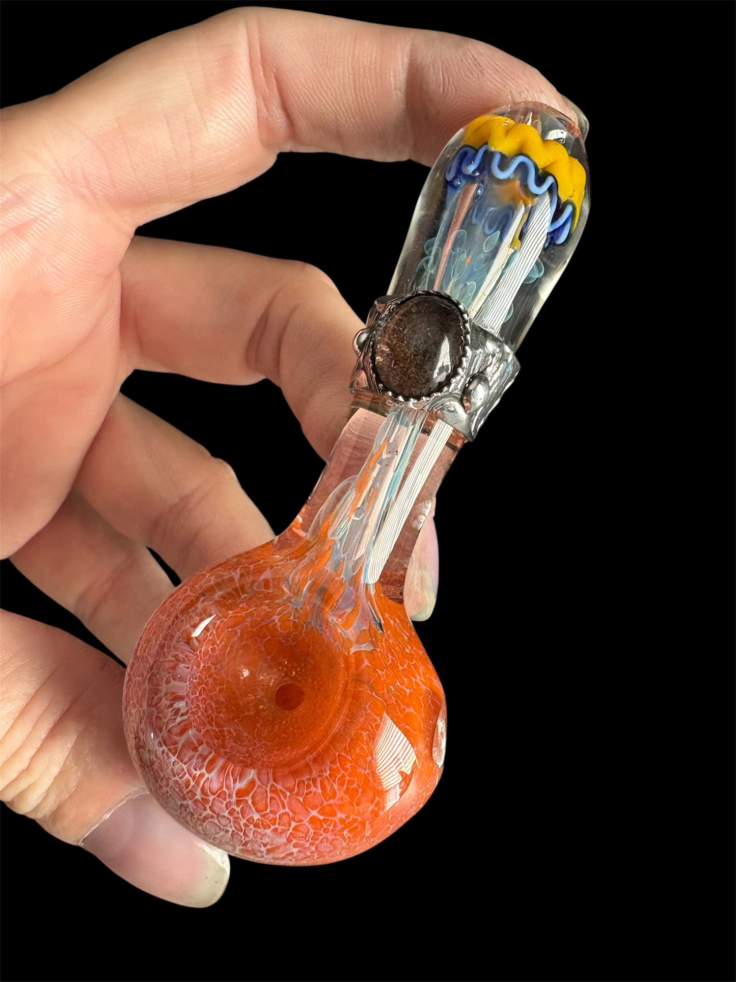 Stoned Alchemy -Ceremonial herb vessel(pipe)molten metal&garden quartz-