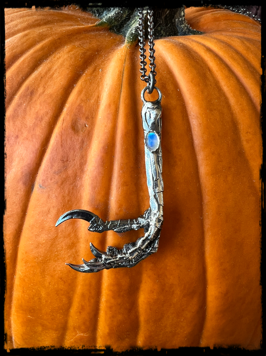 Corvus Corax~MTO sterling silver lost wax Ravens claw with moonstone made to order necklace ~