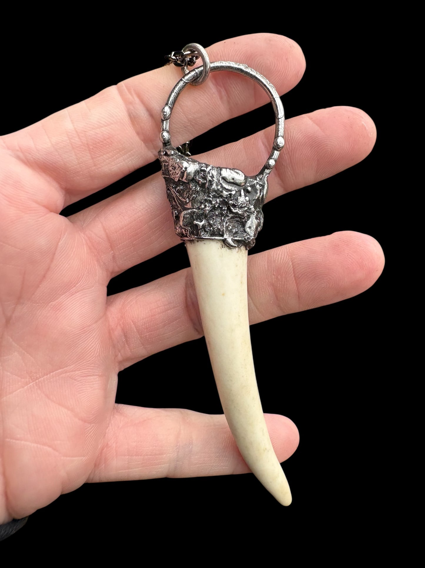 Brutalist style ~Hand crafted Tiffany technique naturally shed deer antler Talisman necklace~