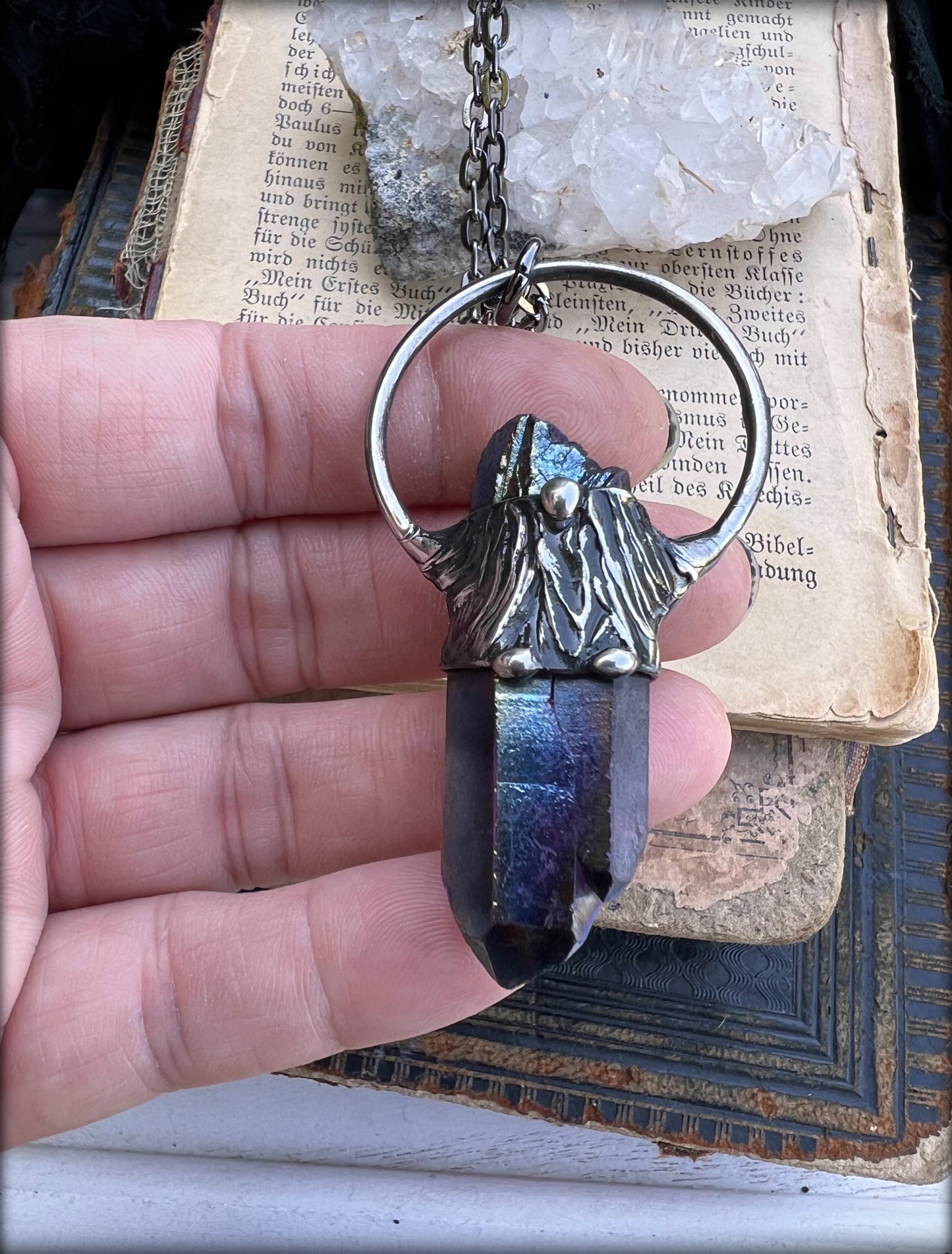 Bismuth fused crystal Tiffany Technique Talisman necklace~
