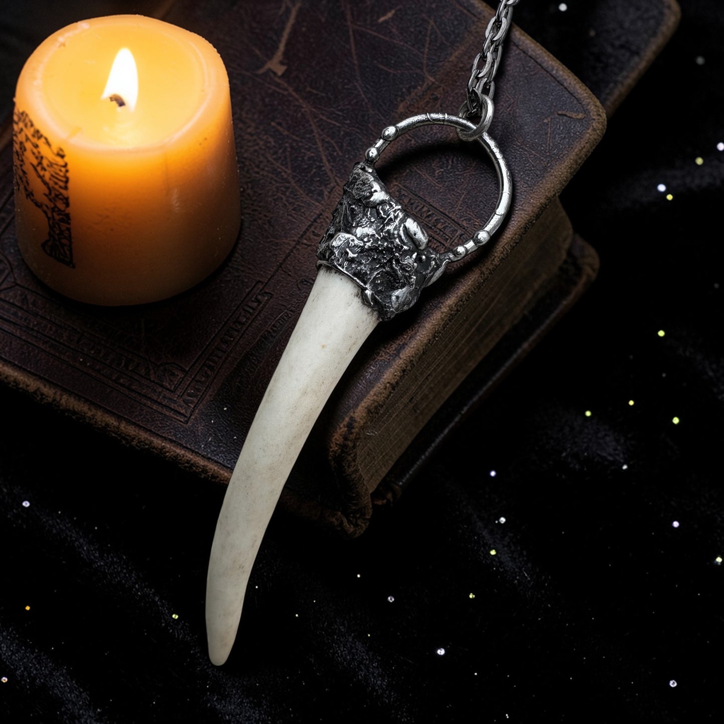 Brutalist style ~Hand crafted Tiffany technique naturally shed deer antler Talisman necklace~