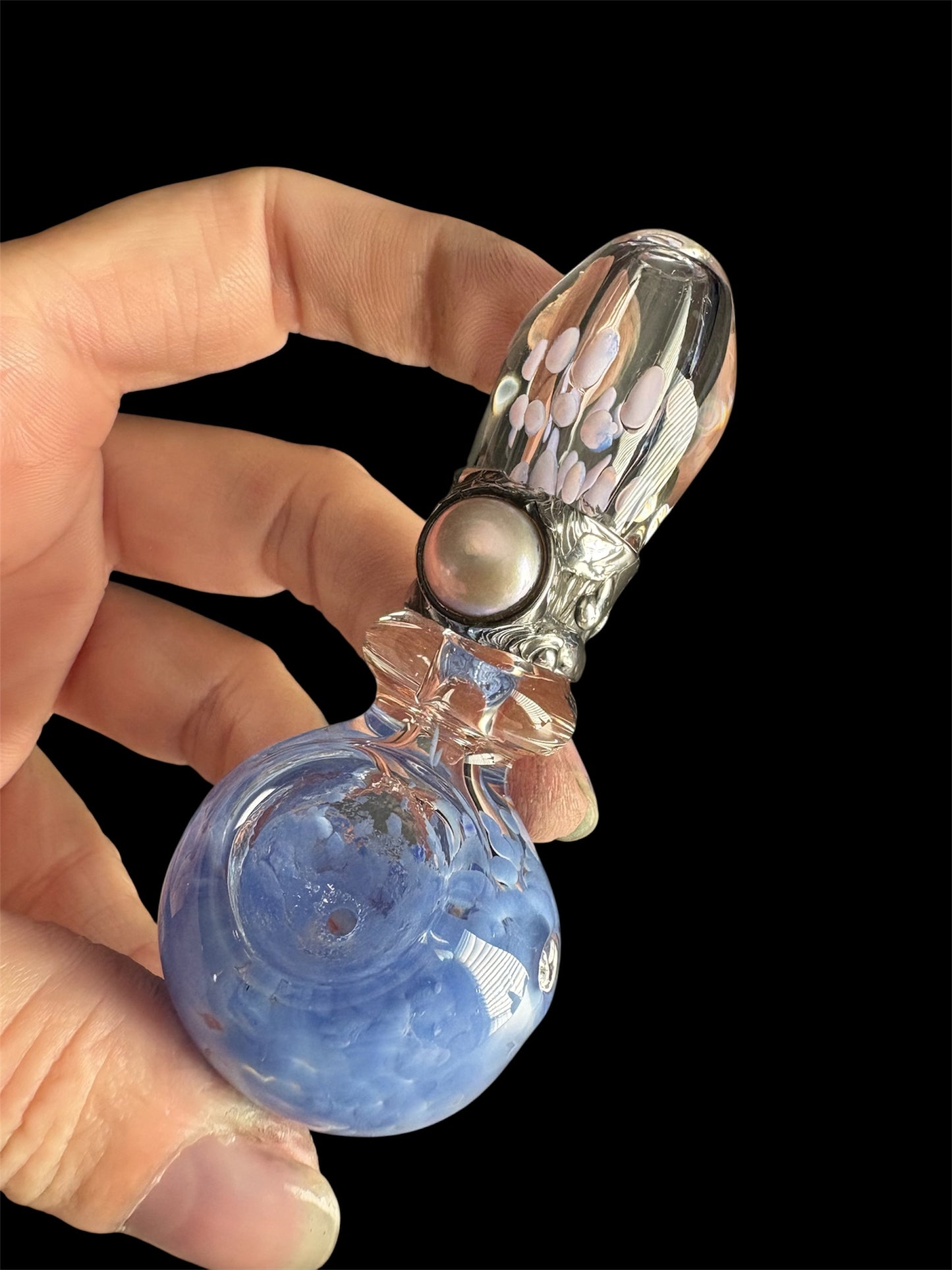 Stoned Alchemy -Ceremonial herb vessel(pipe)molten metal & mother of Pearl-