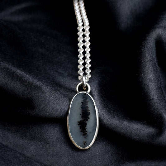 Handcrafted sterling and fine silver dendritic agate layering necklace ~