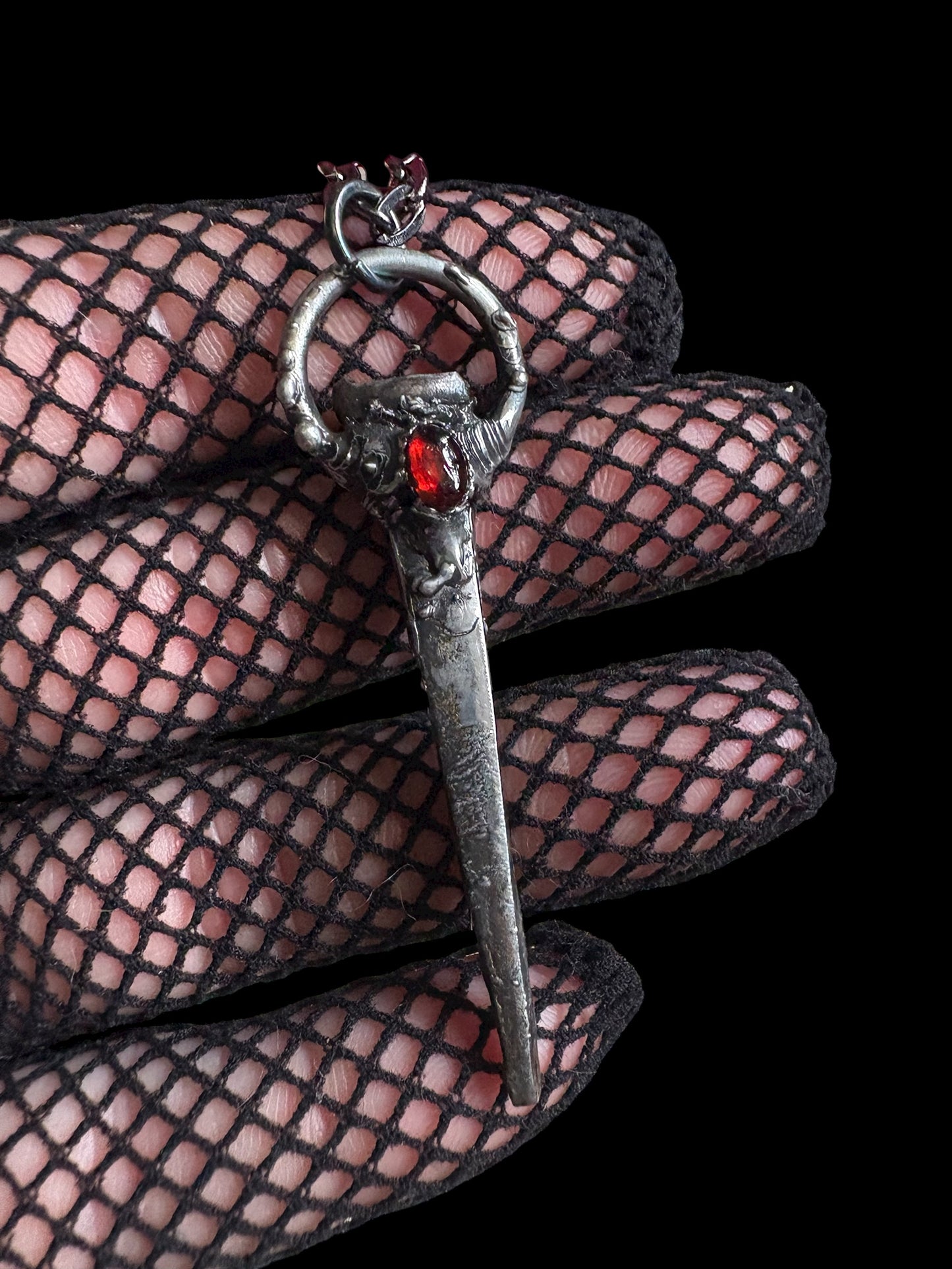 Hand crafted antique coffin nail Tiffany technique necklace ~