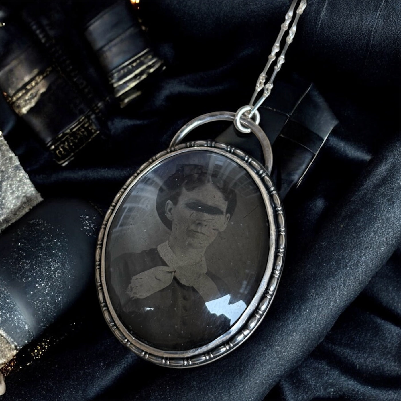 Veil Between~Victorian Tintype Mourning handcrafted sterling silver Necklace~