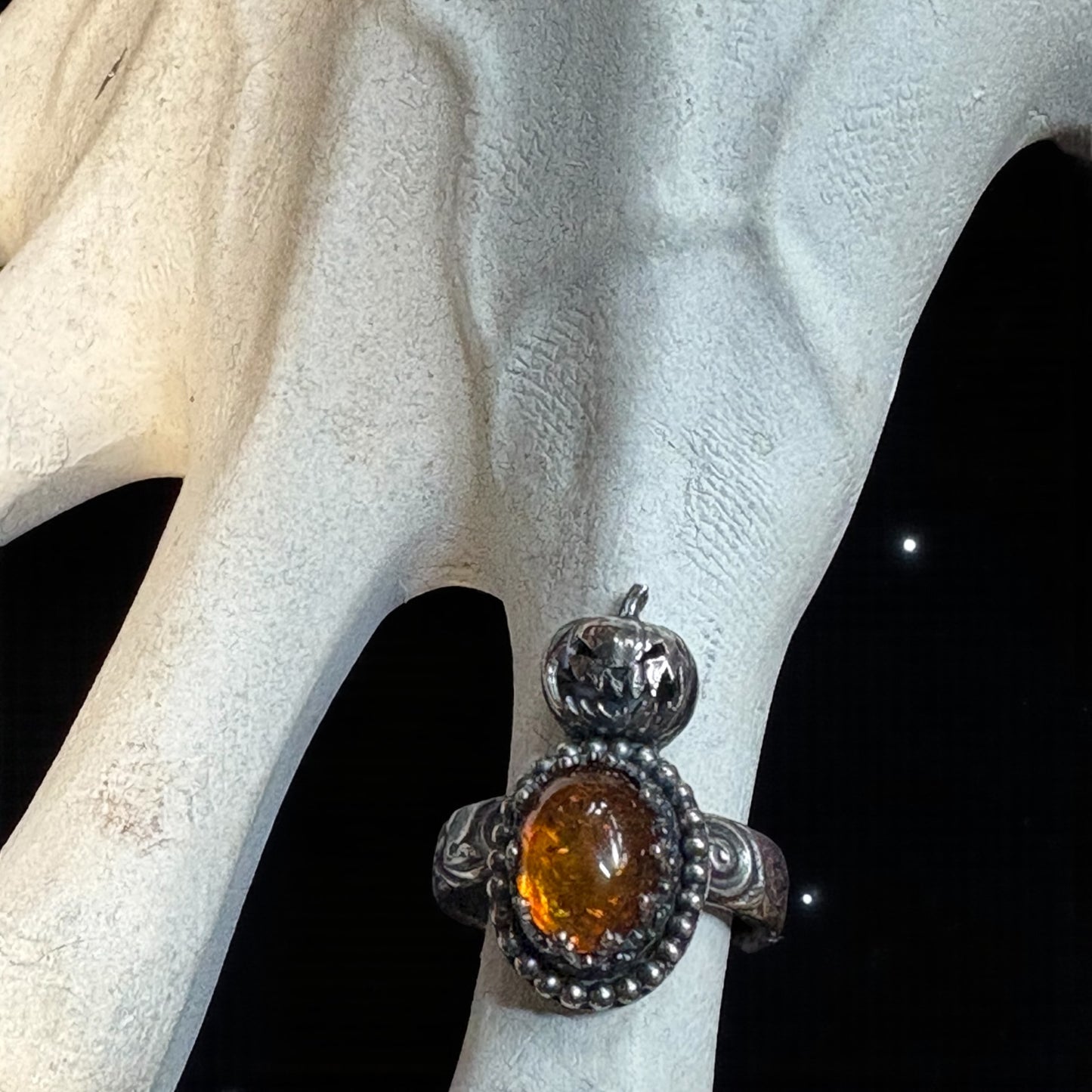 The Harvest Keeper ring-sterling and fine silver & Baltic, Amber ring size 8~