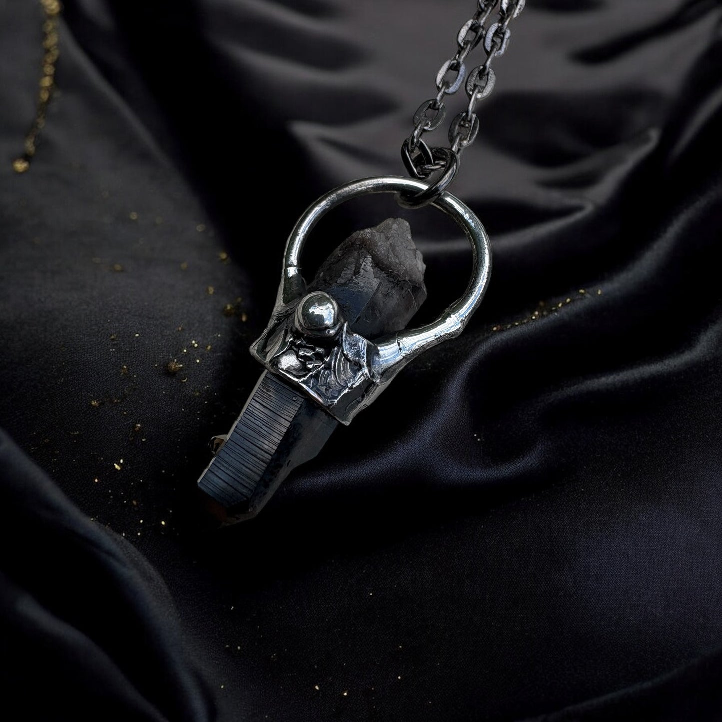 Handcrafted raw smoky quartz Tiffany Technique Talisman necklace~