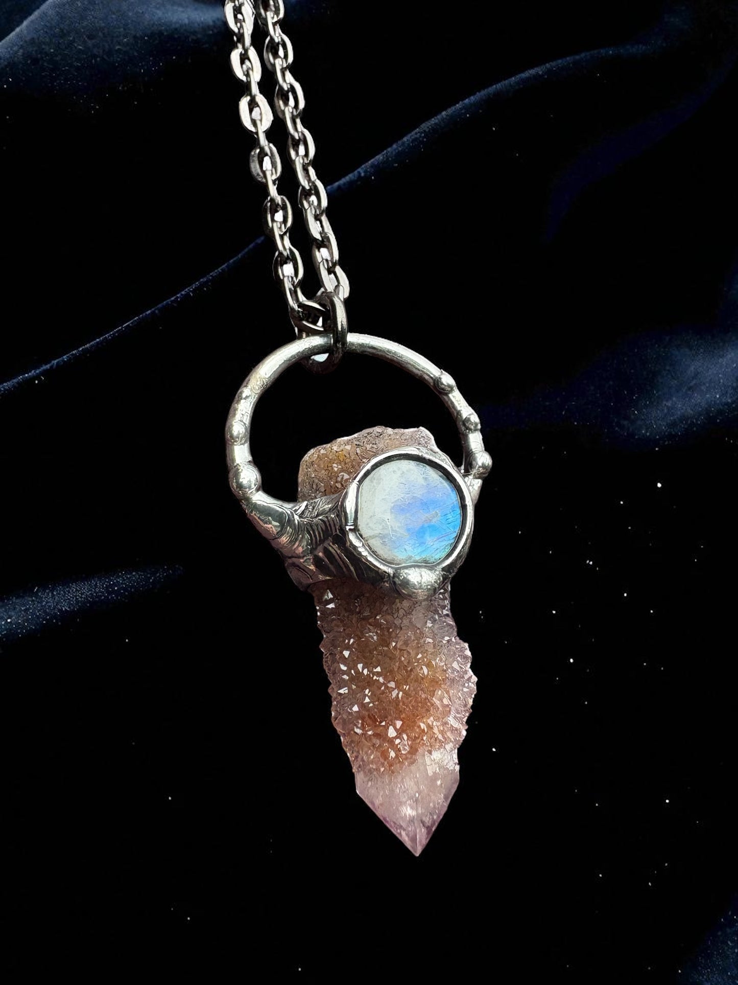 The Veilkeeper~spirit quartz and rainbow moonstone crystal talisman necklace ~
